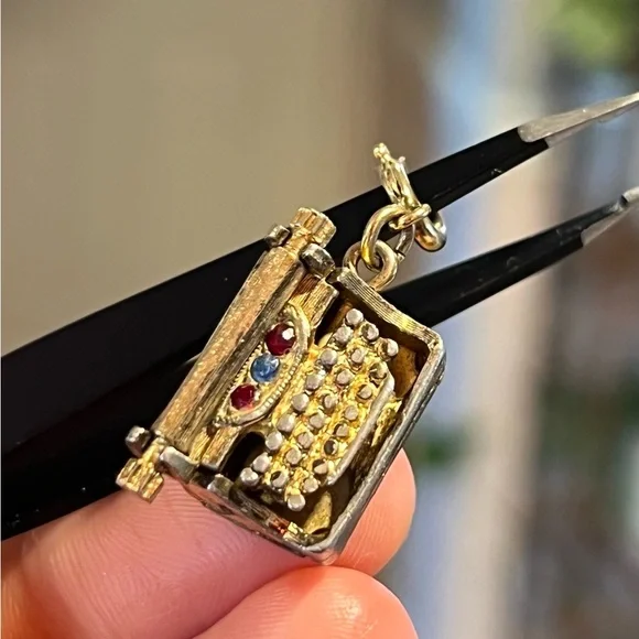 Monet Gold and Silver Typewriter Charm with Red and Blue Accents - Picture 3 of 8